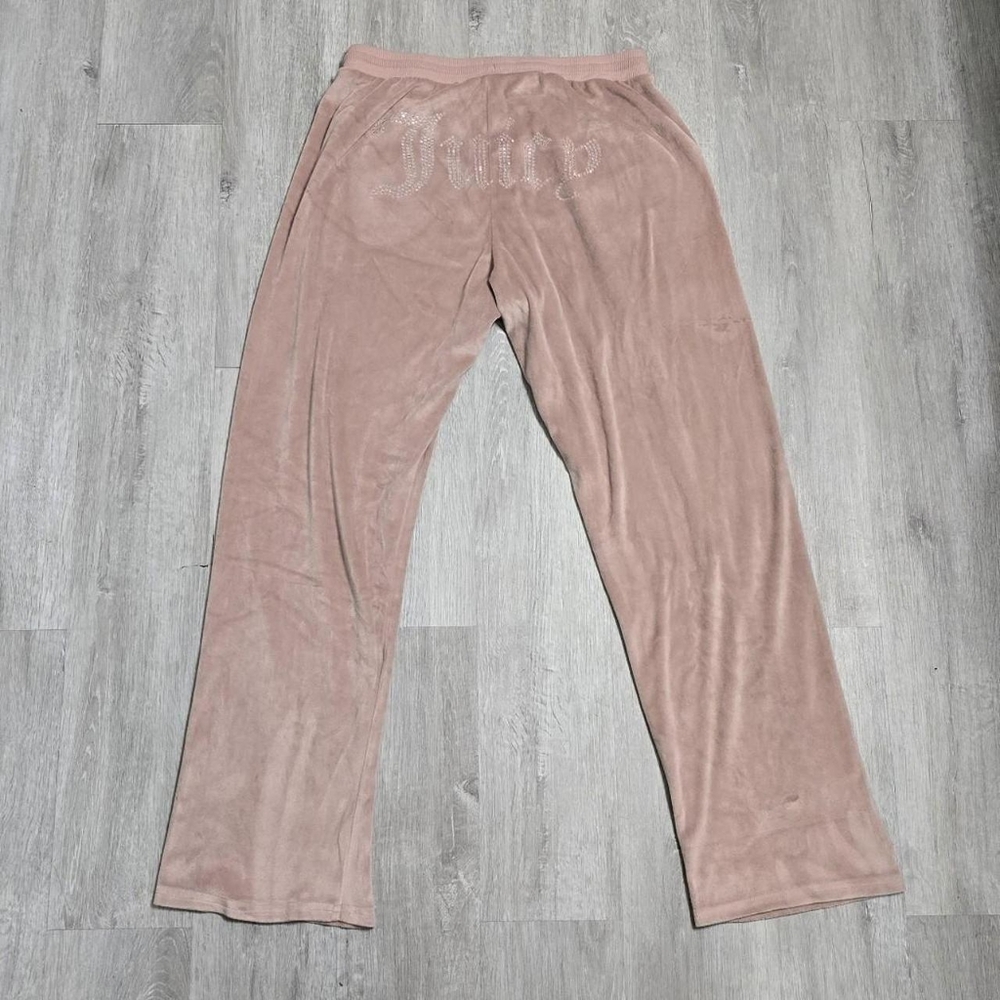 Juicy Couture Velour Track Pants Sleepwear Pink Peach Colored Sparkle Spellout - Picture 1 of 6